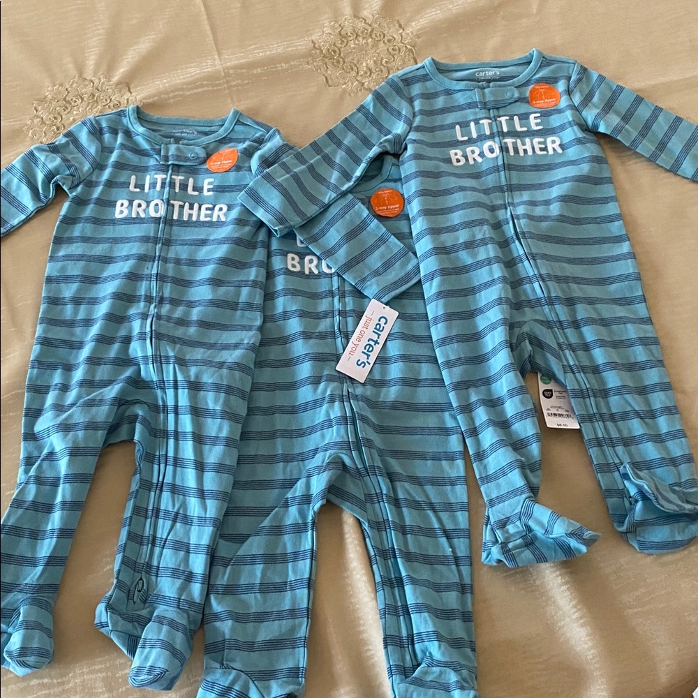 3 for 15 Carter's Teal Striped Little Brother Footie